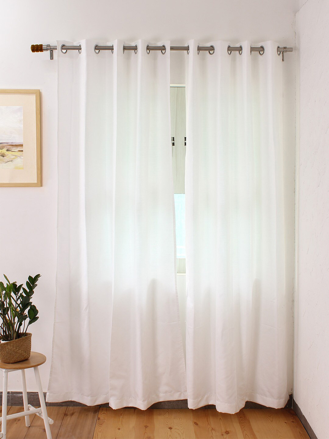House This Indus White Textured Long Door Curtain