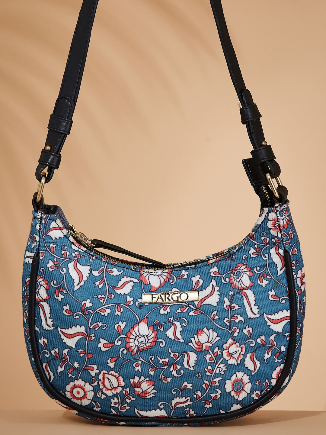 FARGO Floral Printed Water Resistant Half Moon Hobo Bag
