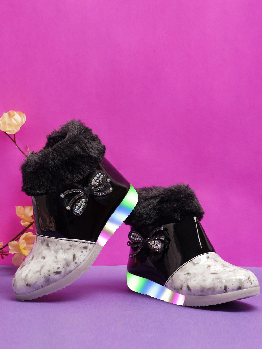 BAESD Girls Embellished Faux Fur LED Winter Boots
