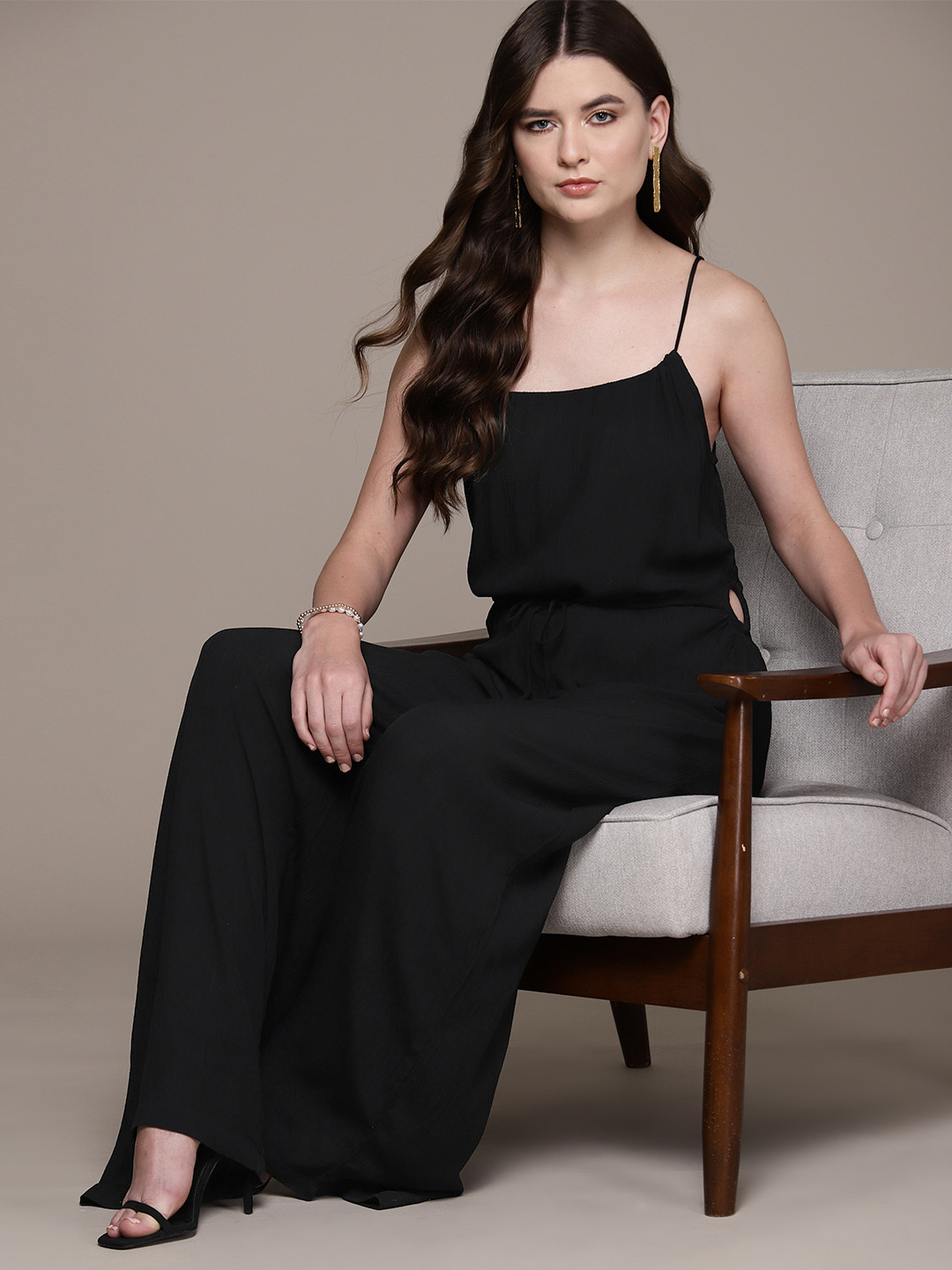 WAREHOUSE Crinkled Ring Side Jumpsuit