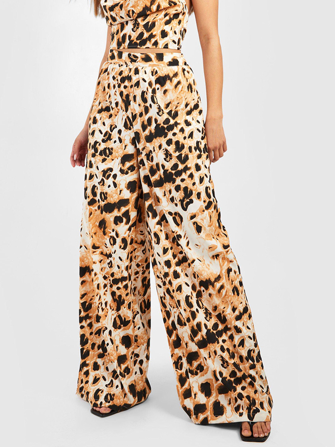 Boohoo Animal Print Wide Leg Trousers