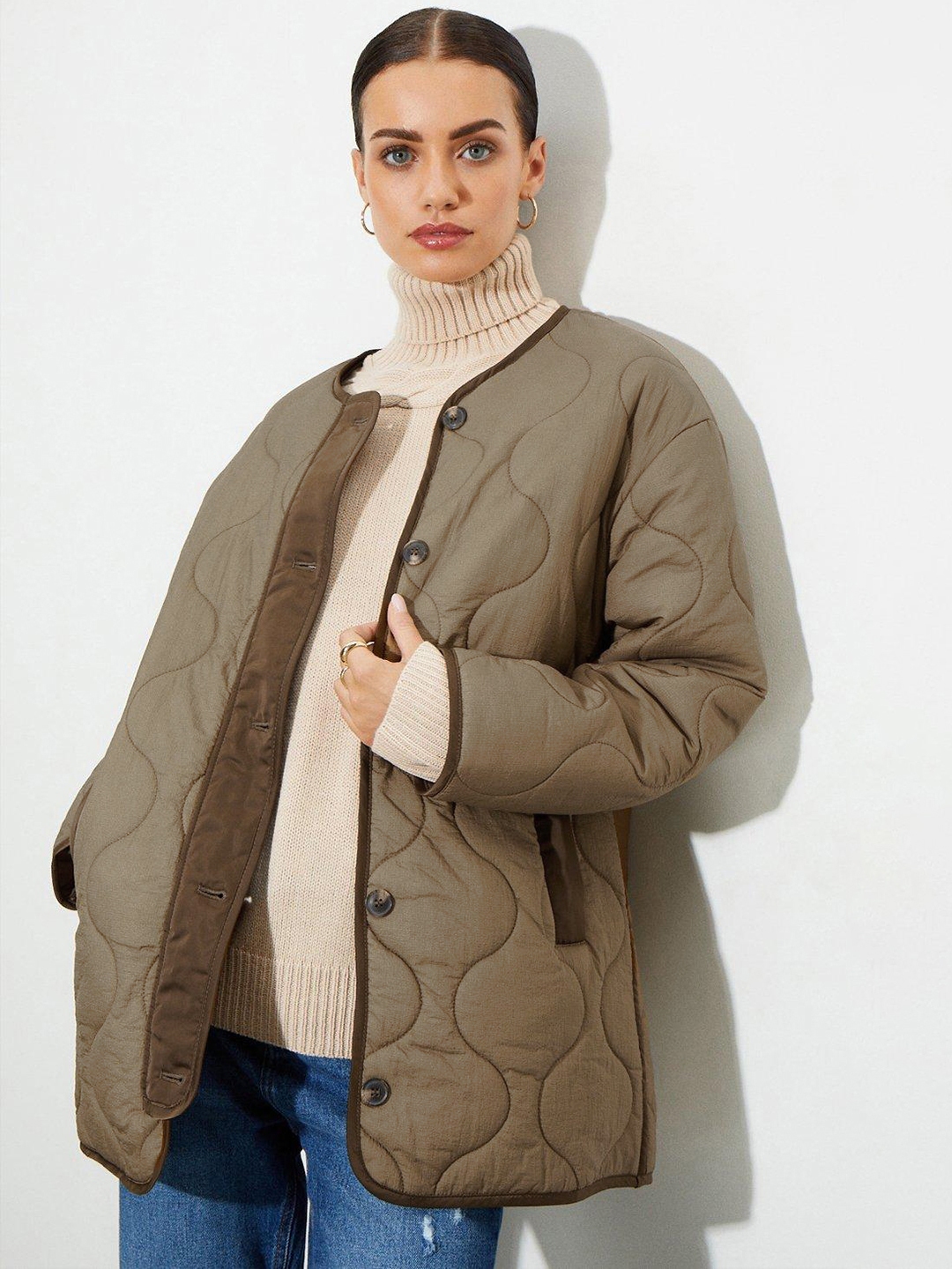 Collarless longline sale jacket