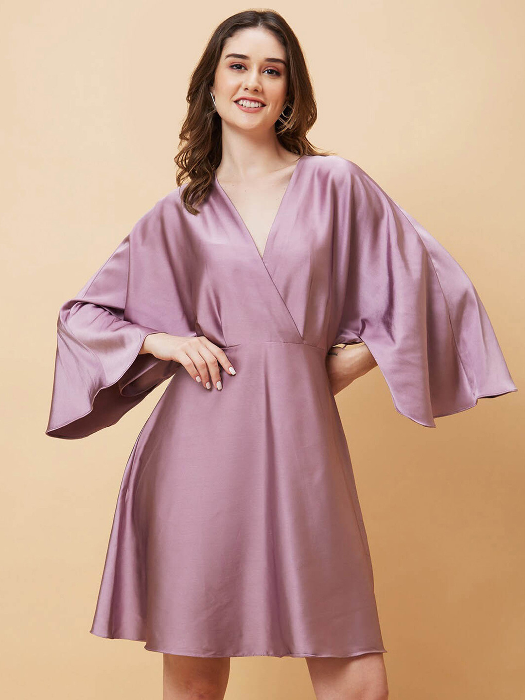 Globus Wrap Neck Flared Sleeves A-Line Party Dress