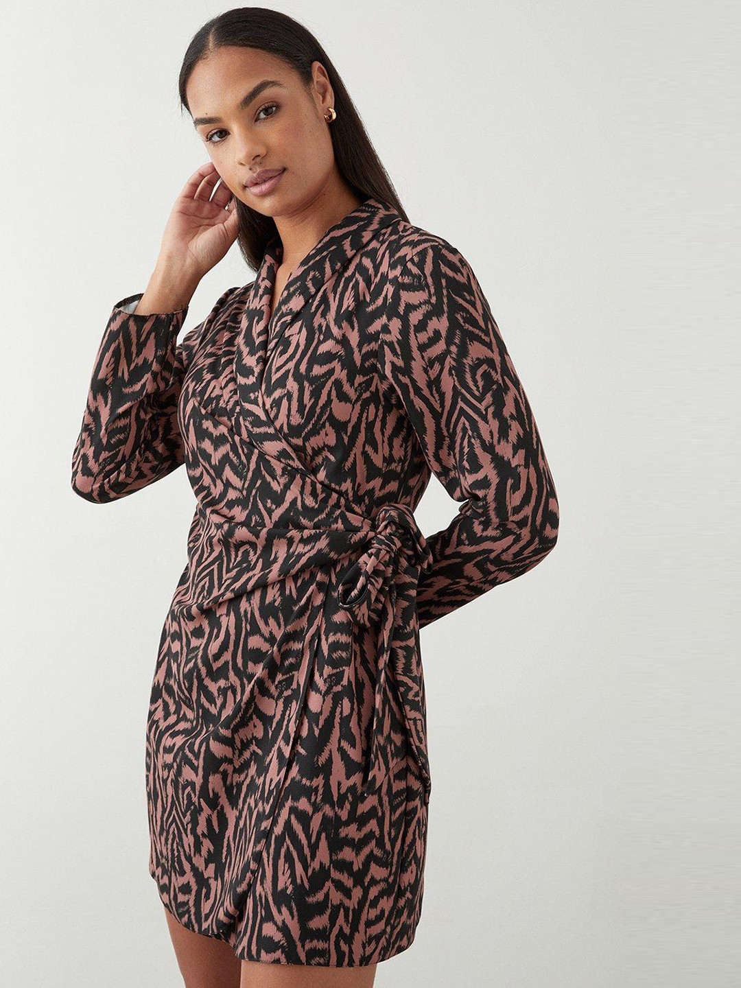 DOROTHY PERKINS Petite Animal Print Wrap Mini Dress