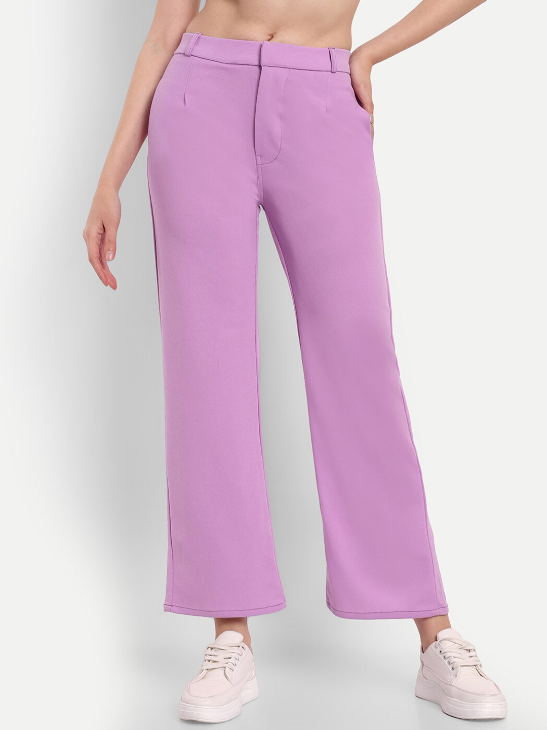 BROADSTAR Women Smart Loose Fit High-Rise Easy Wash Trousers