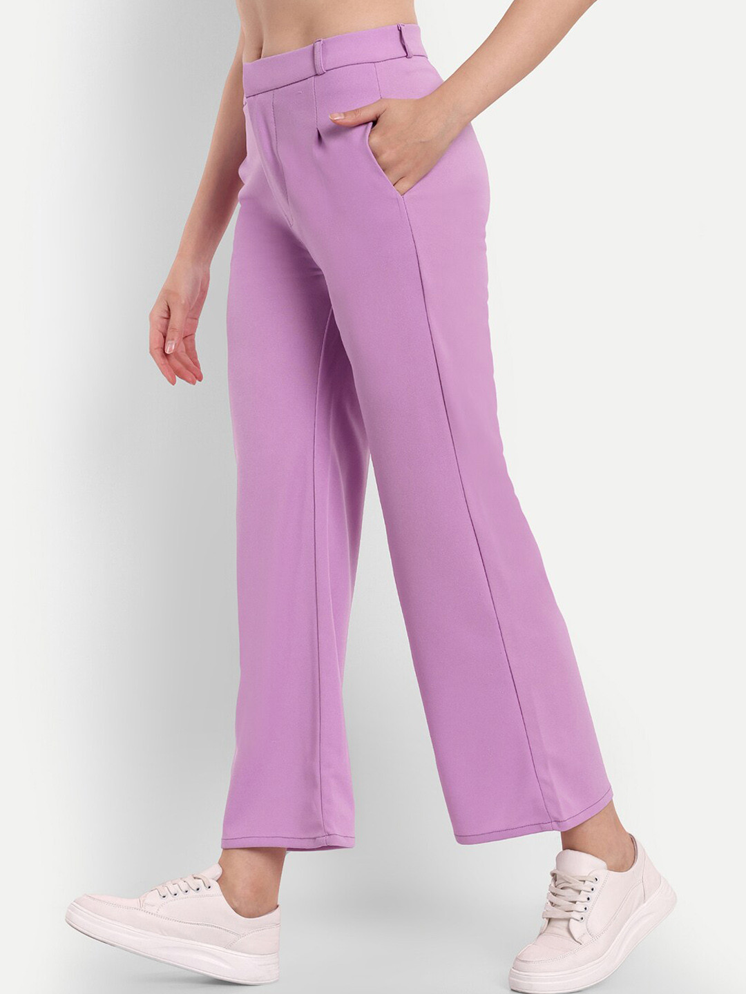 BROADSTAR Women Smart Loose Fit High-Rise Easy Wash Trousers