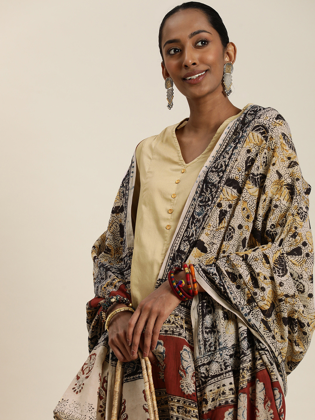 Taavi Ethnic Motifs Printed Kalamkari Sustainable Dupatta