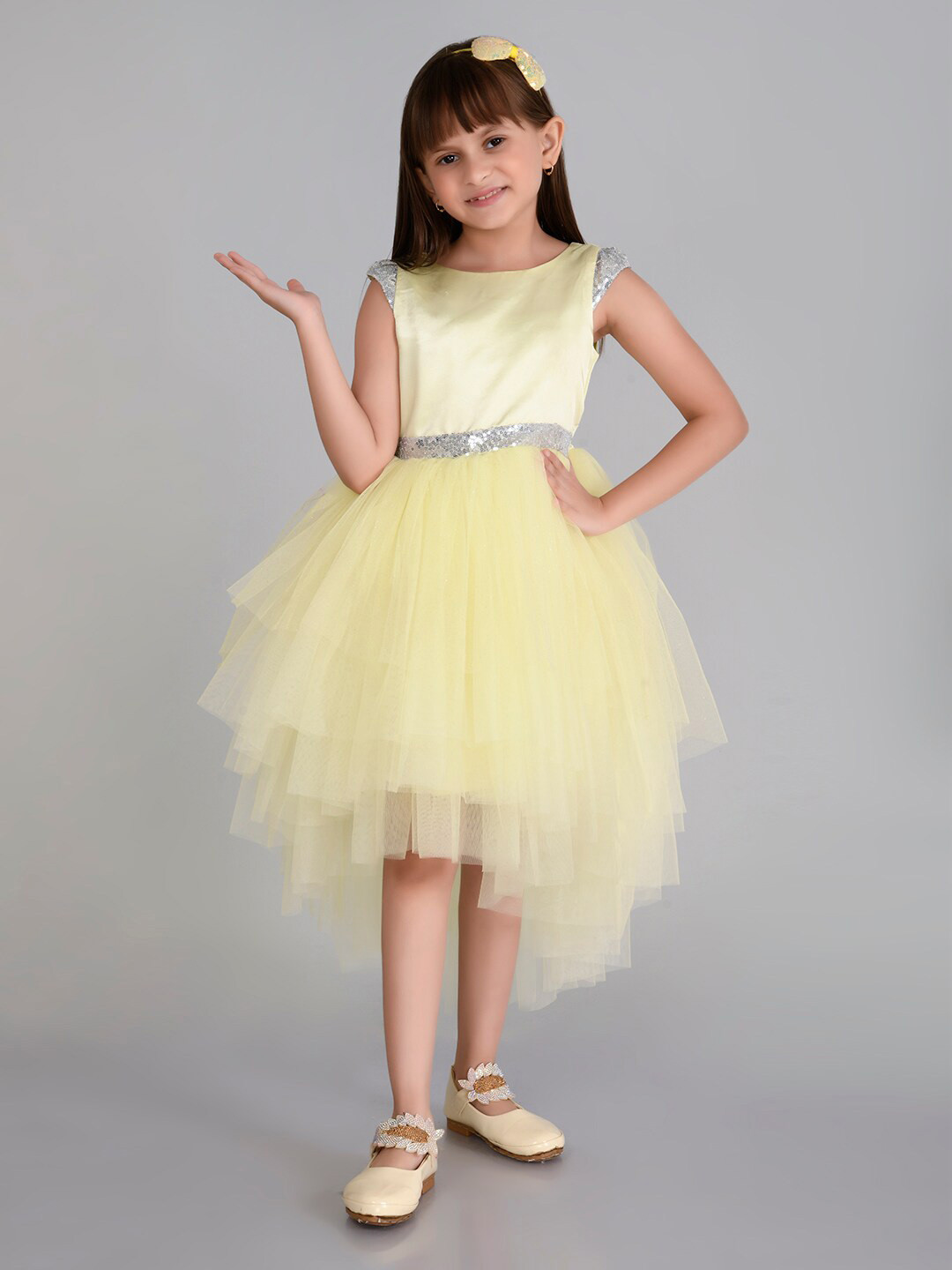 Toy Balloon kids Girls Cap Sleeves Sequined Detailed Fit & Flare Midi Dress