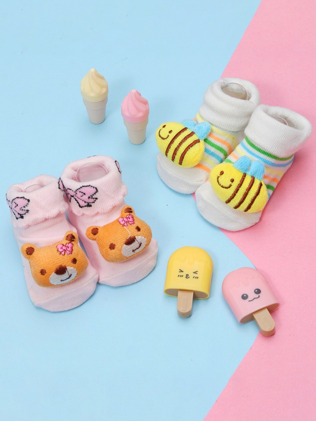 Yellow Bee Infant Girls Pack Of 2 Patterned Cotton Ankle Socks
