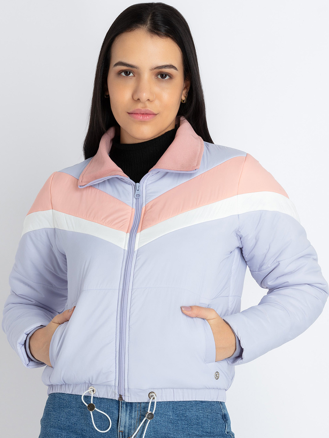 Status Quo Colourblocked Crop Quilted Jacket