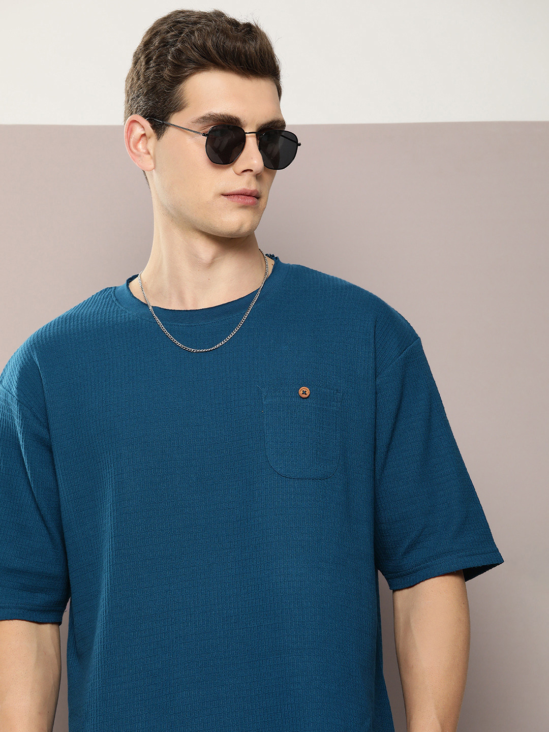 DILLINGER Men Waffle Structure Pure Cotton Pockets T-shirt