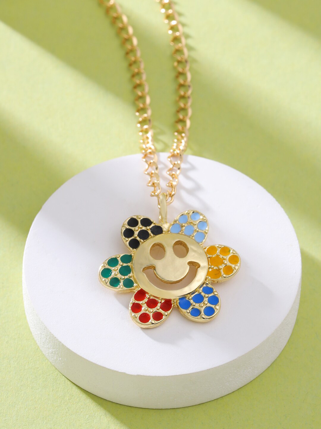 VIRAASI Gold-Plated Enamel Smiley Flower Pendant