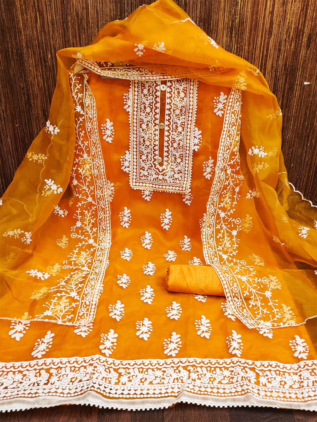 MANVAA Floral Embroidered Organza Unstitched Dress Material