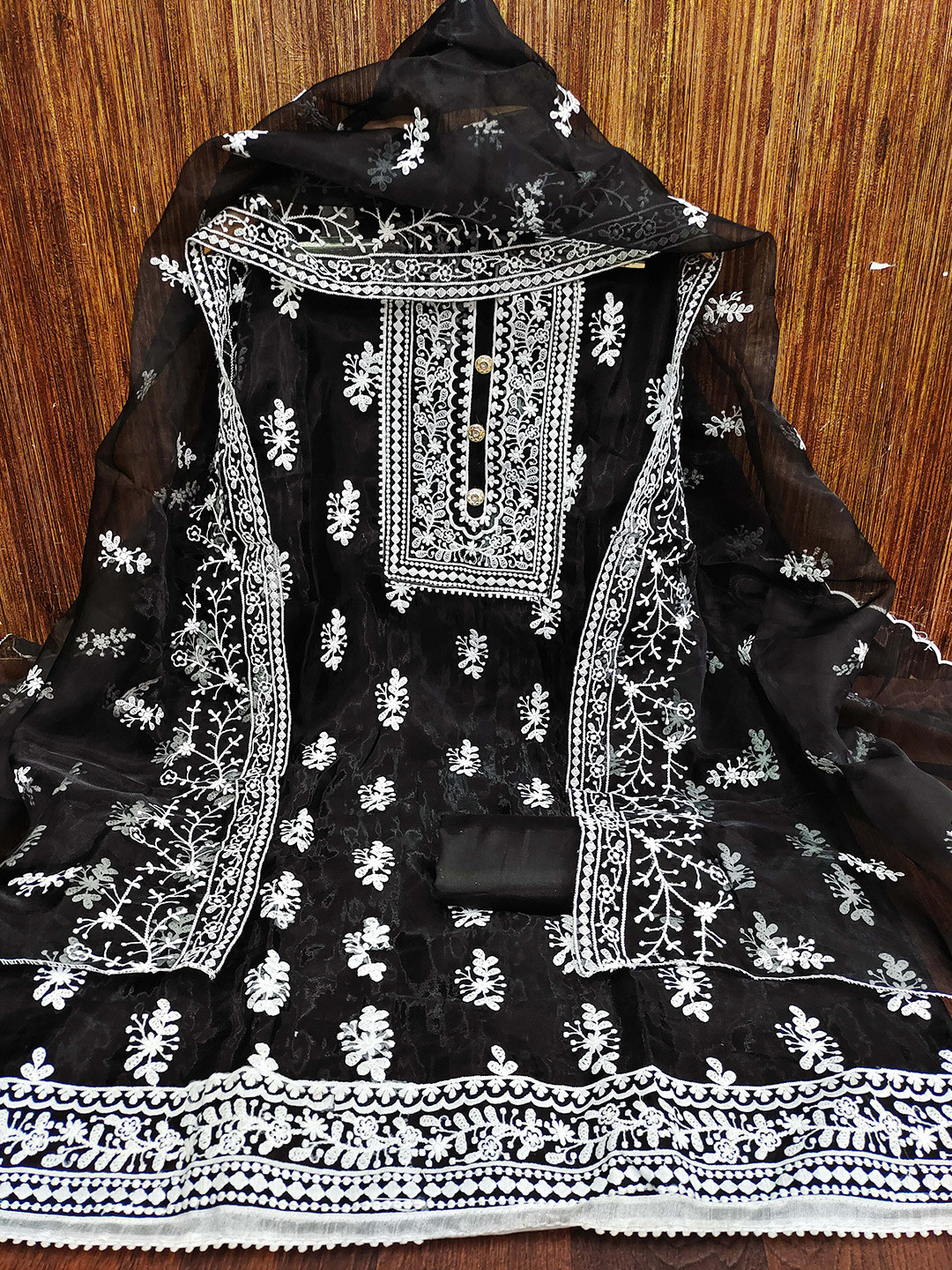 MANVAA Ethnic Motifs Embroidered Organza Unstitched Dress Material