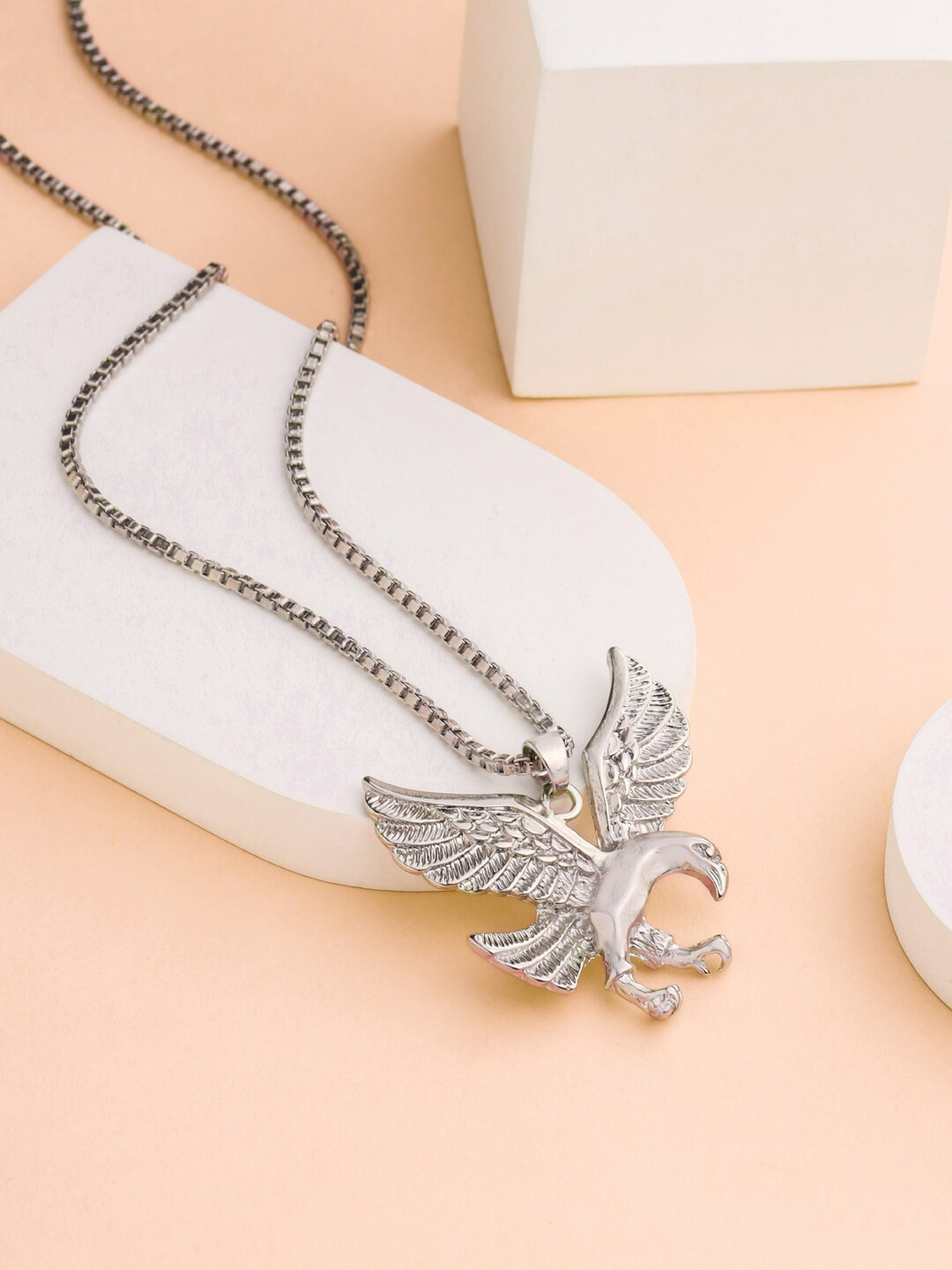 VIRAASI Rhodium Plated Eagle Pendant With Box Chain