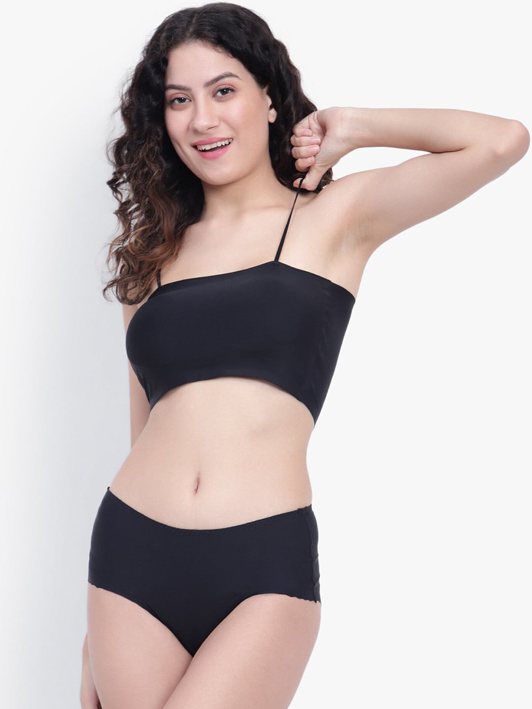 BRACHY Lightly Padded Bralette Bikini Lingerie Set BCA_5012SETA-30B-Black