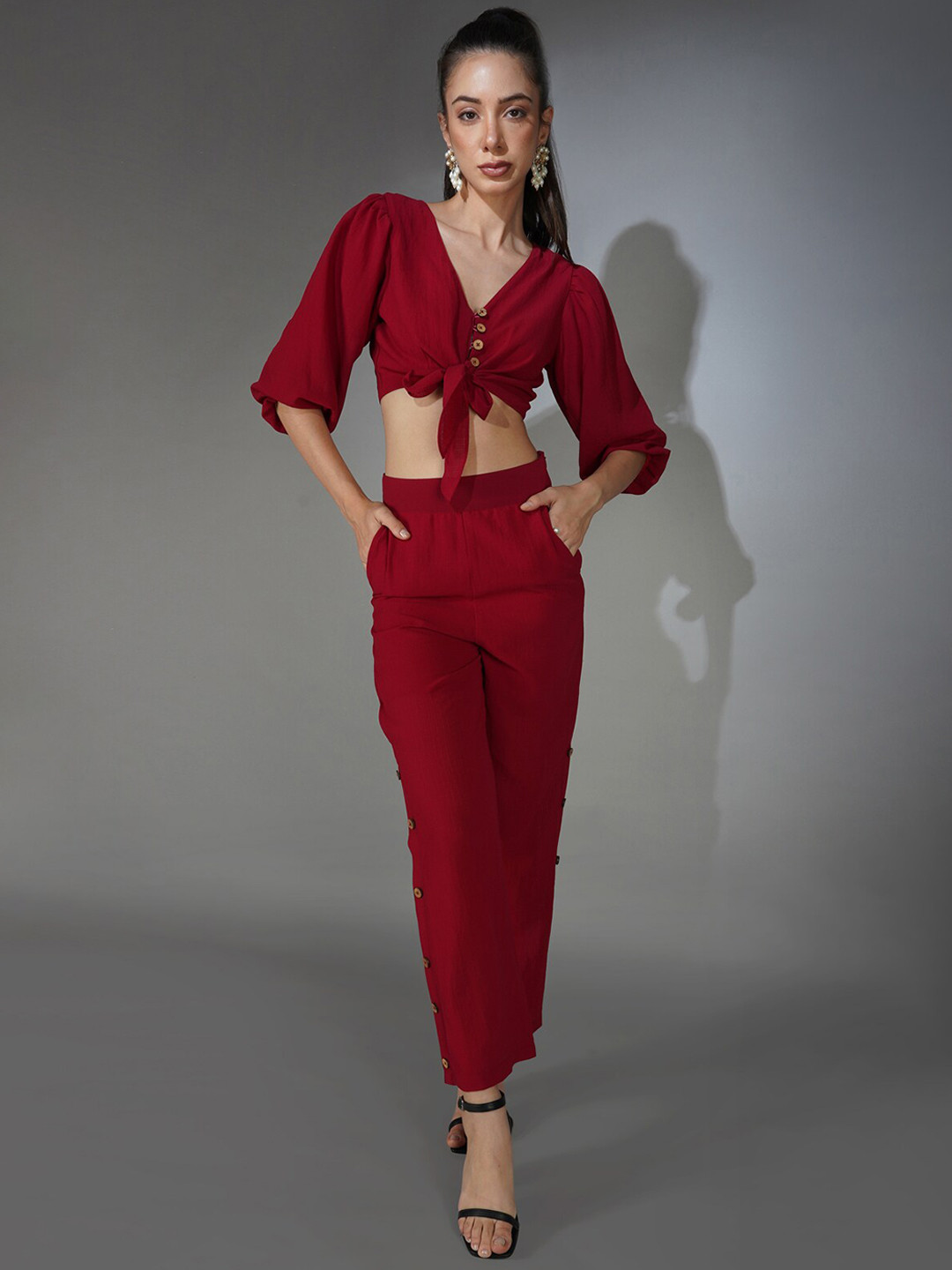 DELAN V-Neck Crop Top With Trousers