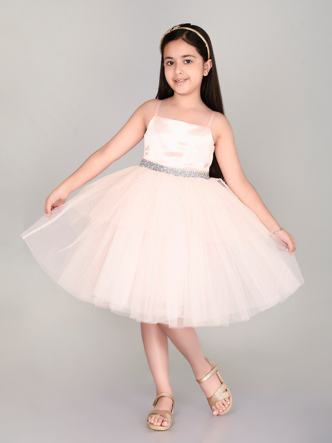 Toy Balloon kids Girls Embellished Sleeveless Net Fit & Flare Knee Length Dress
