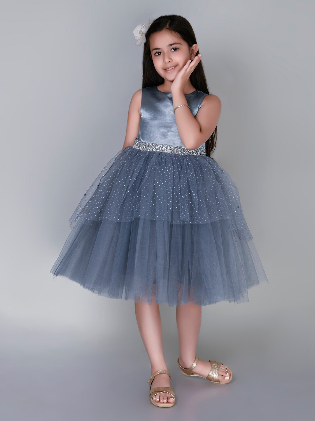Toy Balloon kids Girls Embellished Sleeveless Net Fit & Flare Knee Length Dress