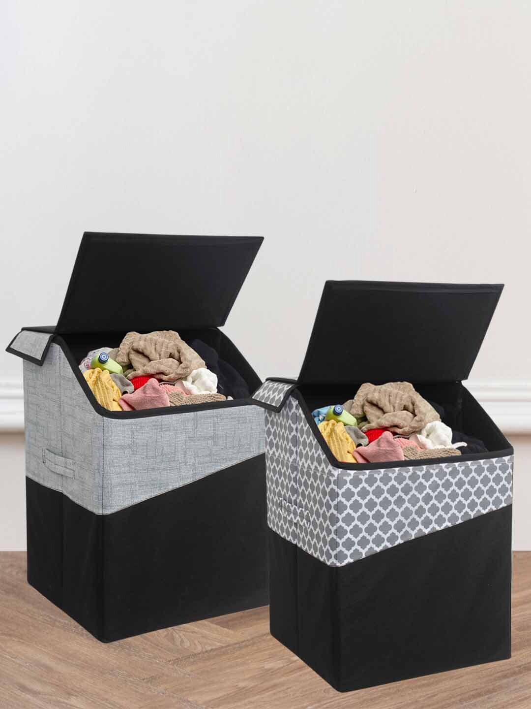 prettykrafts Black 2 Pieces Square Shape Laundry Basket