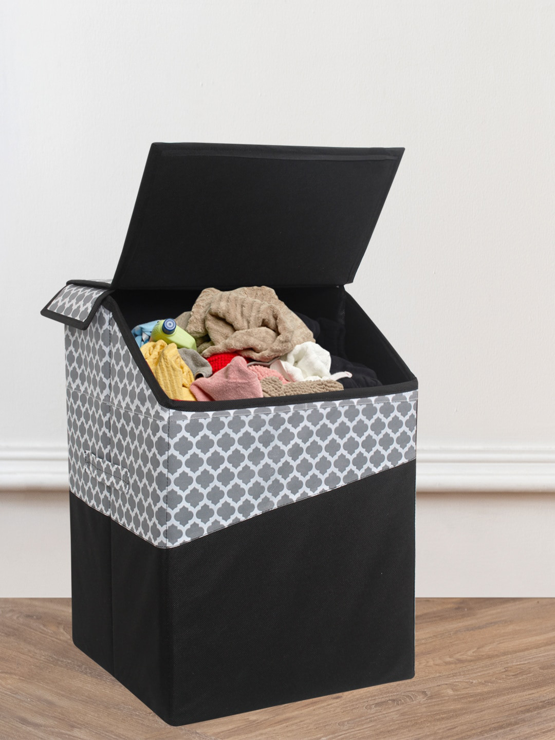 prettykrafts Black Square Shape Laundry Basket