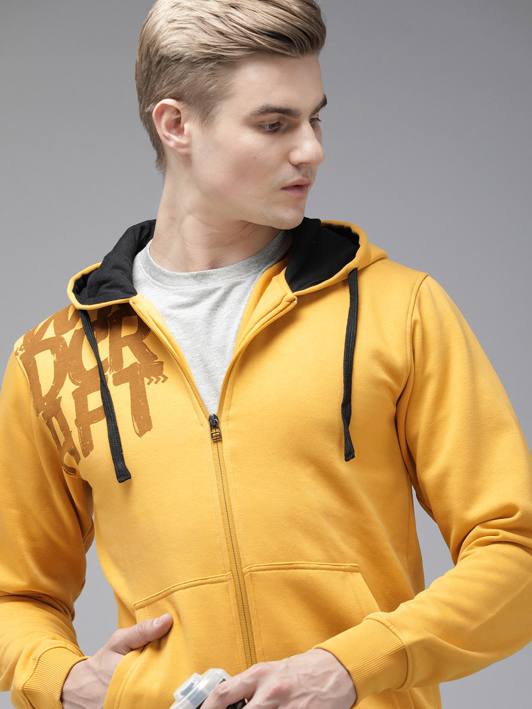 Wildcraft Typography Printed Front Open Hooded Sweatshirt