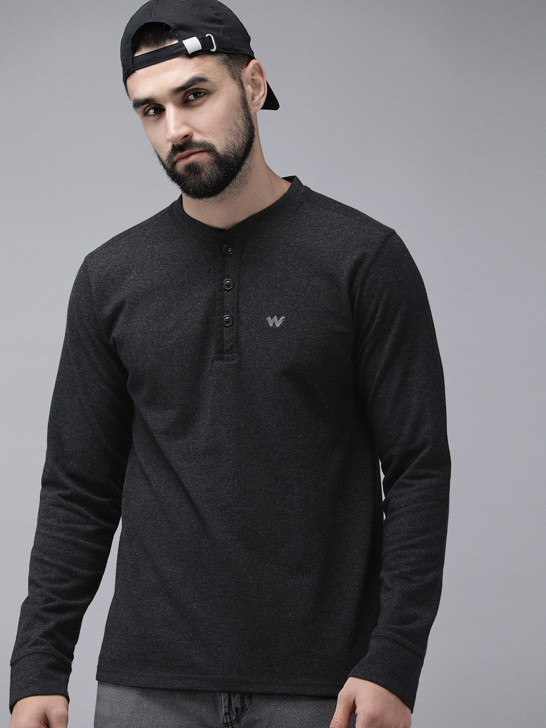 Wildcraft Solid Henley-Neck Sweatshirt