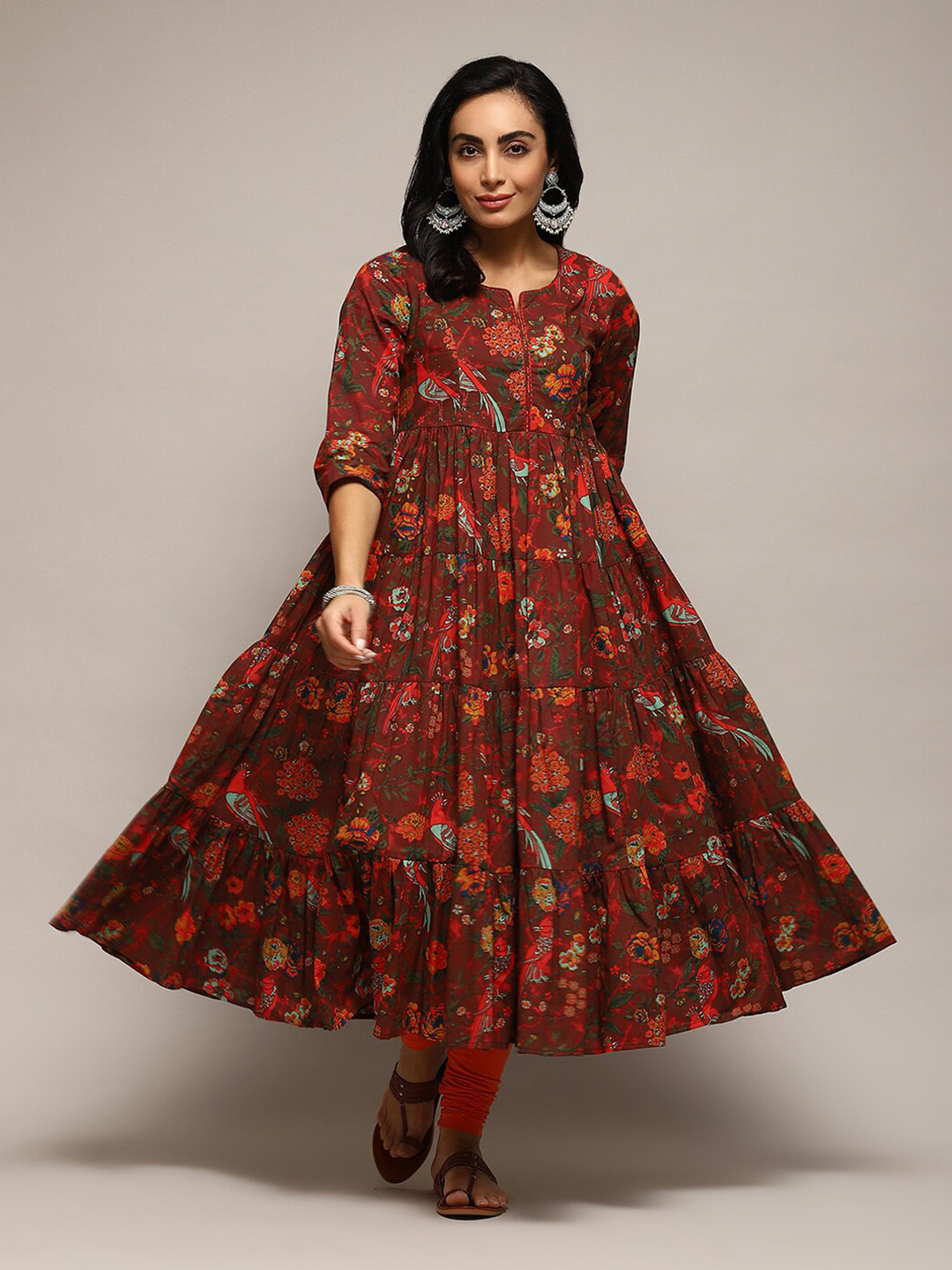 Biba Floral Printed Tiered Anarkali Kurta