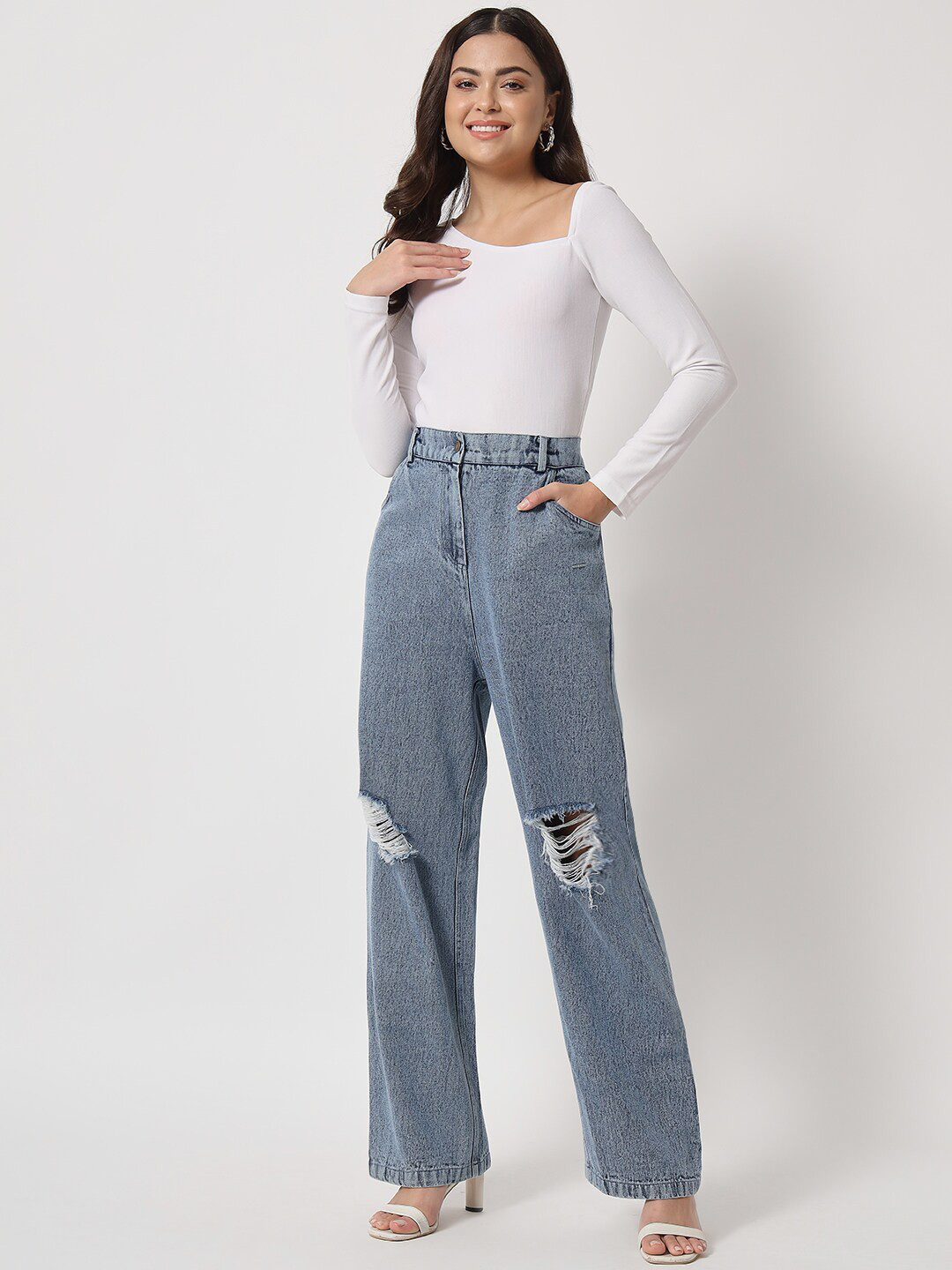 Chemistry Women Flared High-Rise Highly Distressed Non Stretchable Jeans