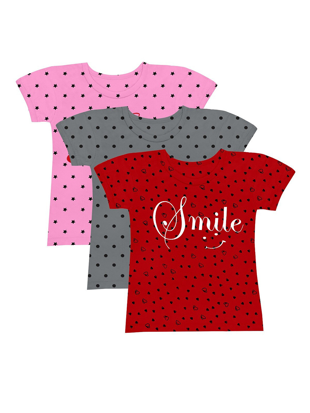 BAESD Girls Pink & Grey 3 Printed T-shirt