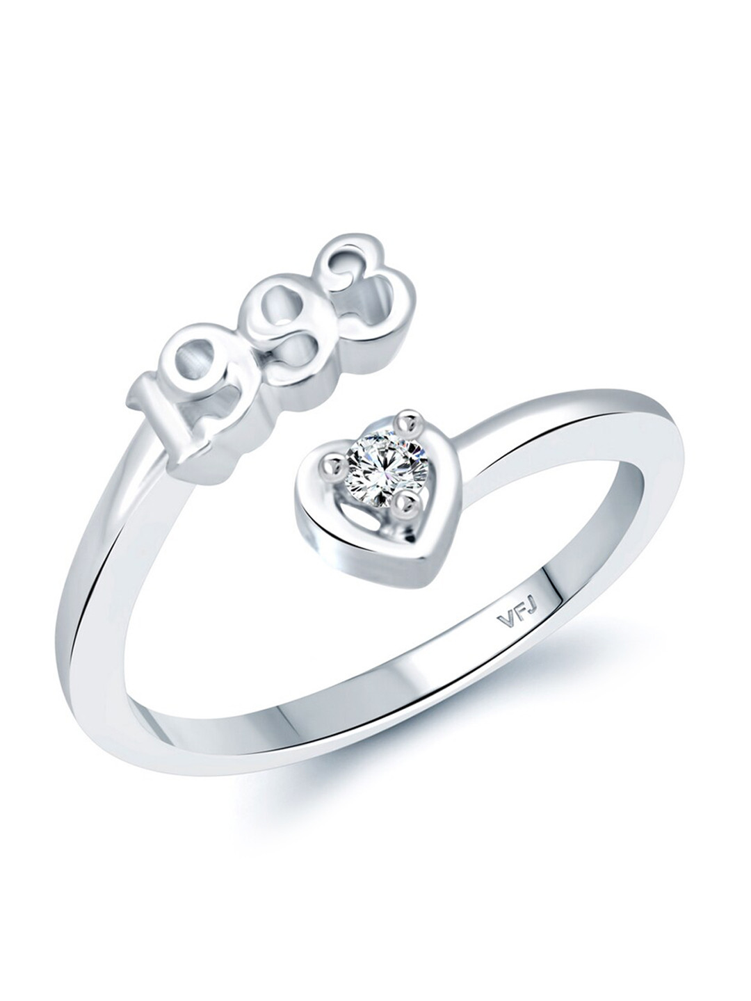 Vighnaharta Rhodium-Plated CZ-Studded & 1993 Numbers Adjustable Finger Ring