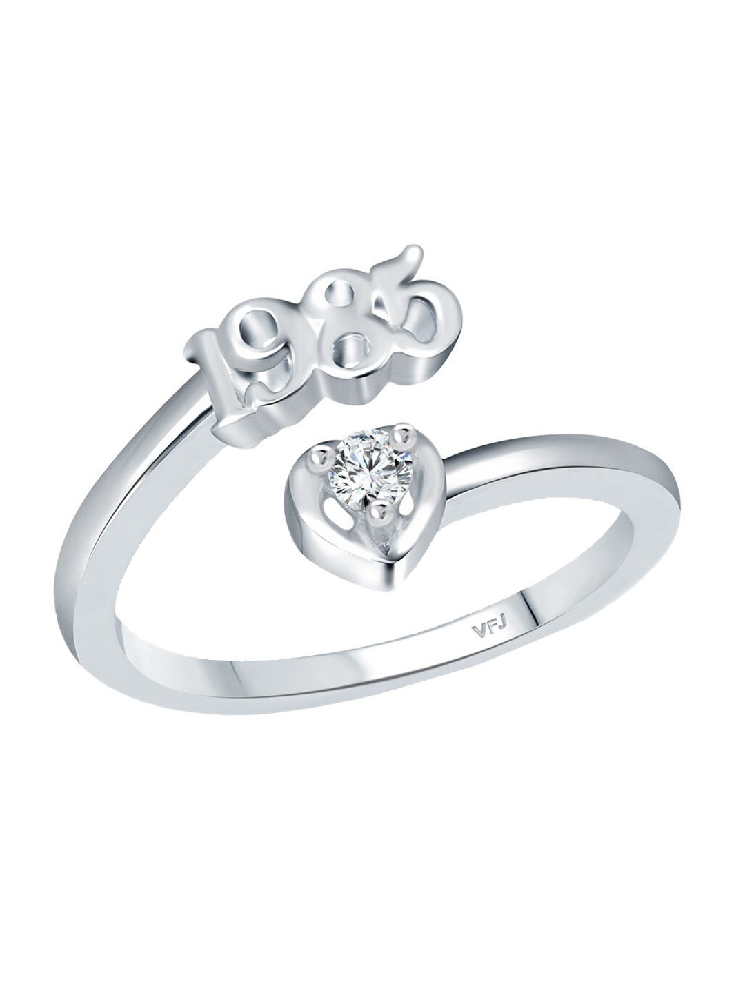 Vighnaharta Rhodium-Plated CZ-Studded & 1985 Numbers Adjustable Finger Ring
