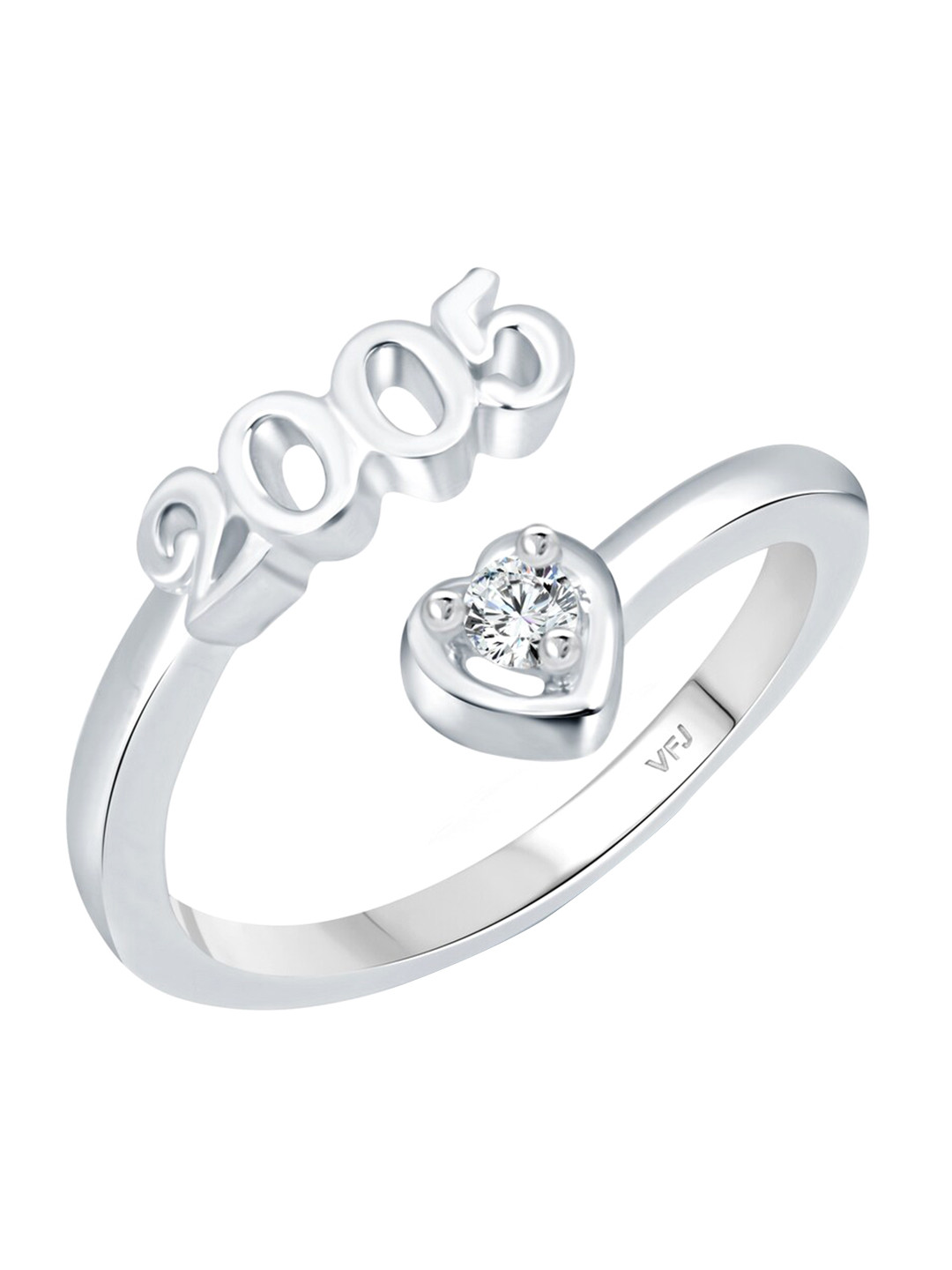 Vighnaharta Rhodium-Plated CZ-Studded & 2005 Numbers Adjustable Finger Ring