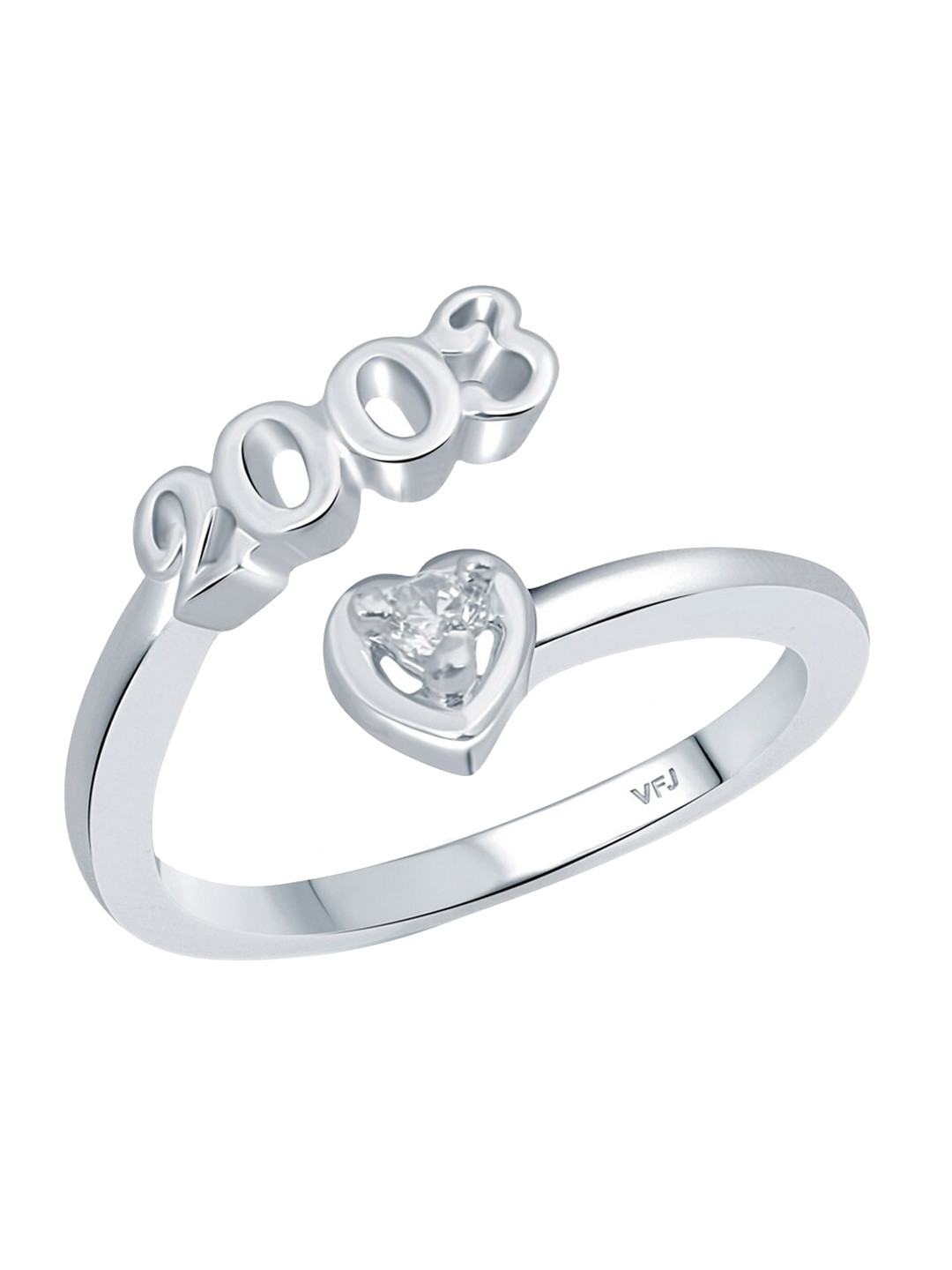 Vighnaharta Rhodium-Plated CZ-Studded & 2003 Numbers Adjustable Finger Ring