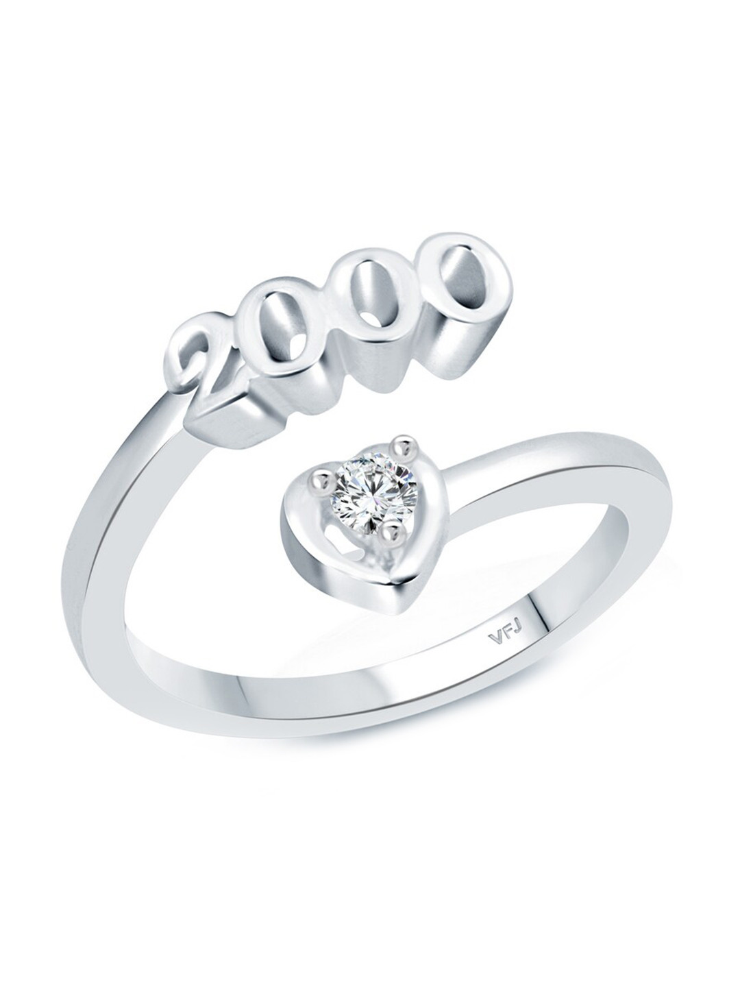 Vighnaharta Rhodium-Plated CZ-Studded & 2000 Year Details Adjustable Finger Ring