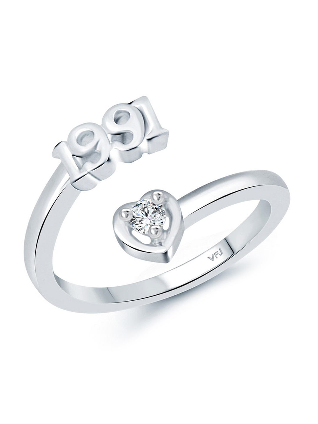 Vighnaharta Rhodium-Plated CZ-Studded & 1991 Year Details Adjustable Finger Ring