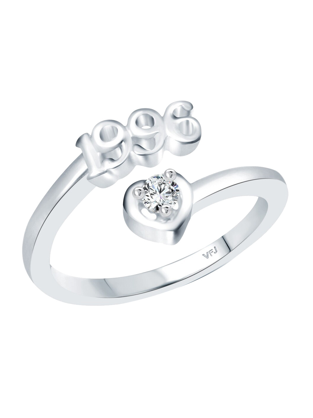 Vighnaharta Rhodium-Plated CZ-Studded & 1996 Year Details Adjustable Finger Ring