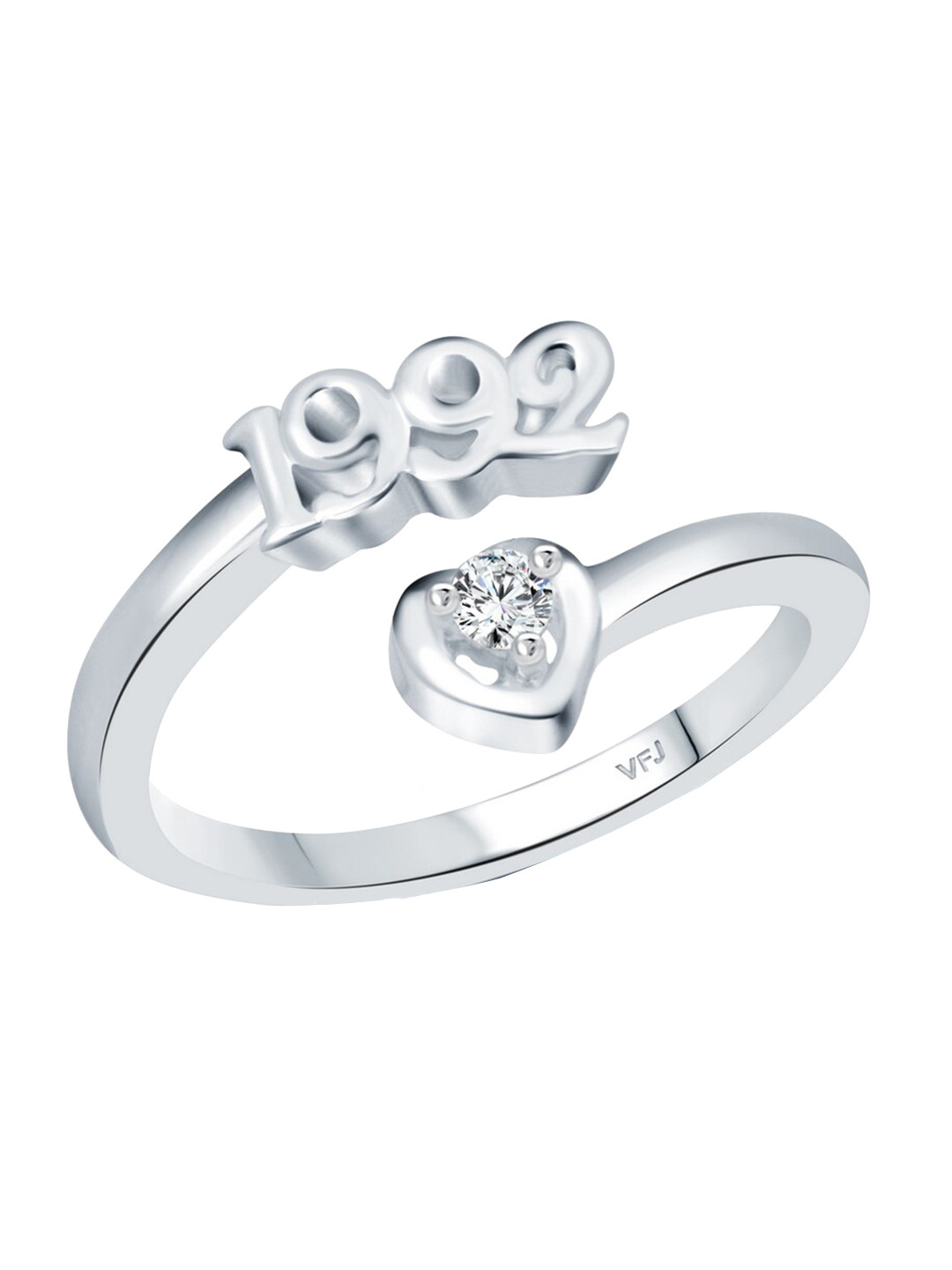 Vighnaharta Rhodium-Plated CZ-Studded & 1992 Year Details Adjustable Finger Ring