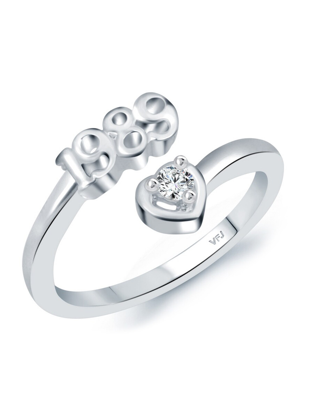 Vighnaharta Rhodium-Plated CZ-Studded & 1989 Year Details Adjustable Finger Ring