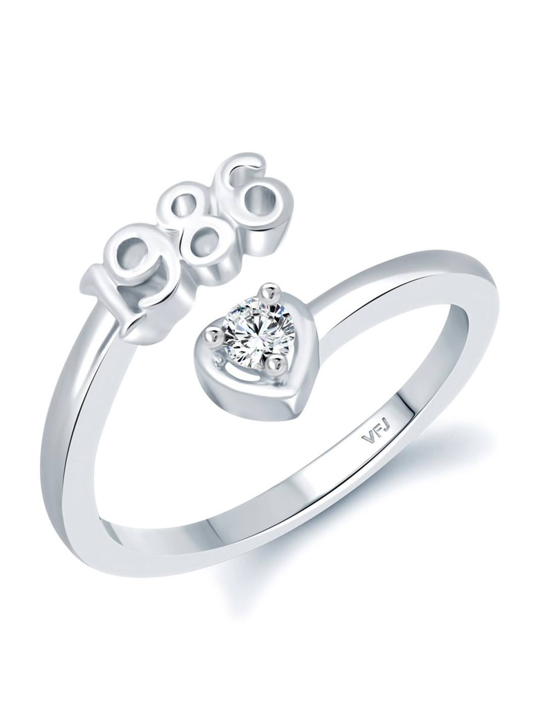 Vighnaharta Rhodium-Plated CZ-Studded & 1986 Year Details Adjustable Finger Ring