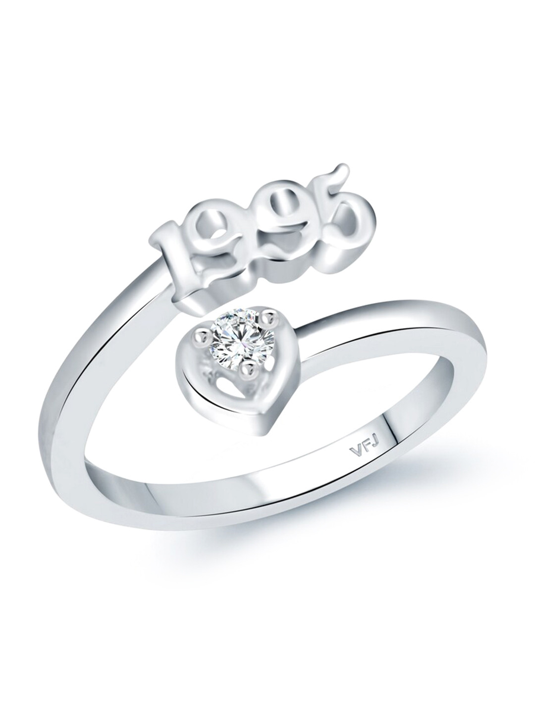 Vighnaharta Rhodium-Plated CZ-Studded & 1995 Year Details Adjustable Finger Ring