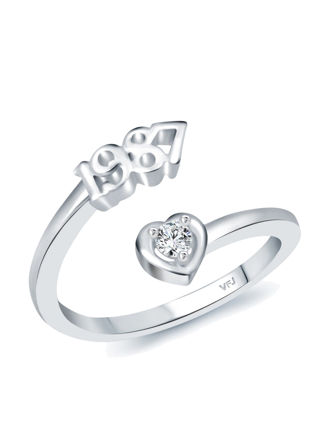 Vighnaharta Rhodium-Plated CZ-Studded & 1987 Year Details Adjustable Finger Ring
