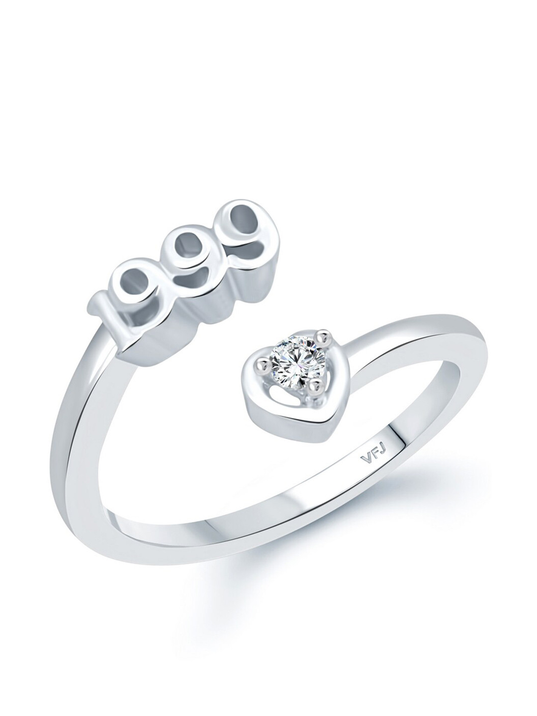 Vighnaharta Rhodium-Plated CZ-Studded & 1999 Year Details Adjustable Finger Ring