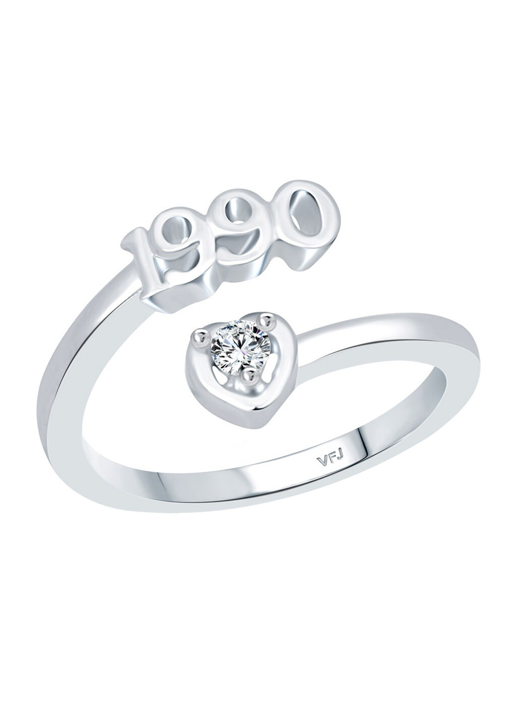 Vighnaharta Rhodium-Plated CZ-Studded & 1990 Year Details Adjustable Finger Ring