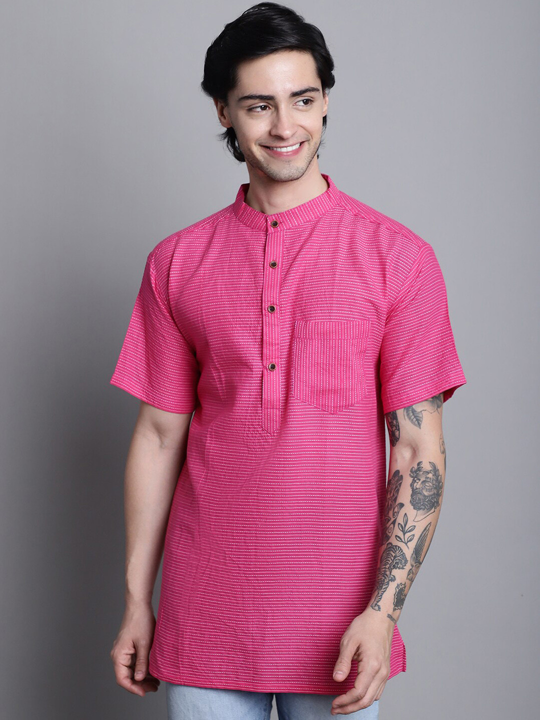 Aarsha Band Collar Cotton Pathani Kurta
