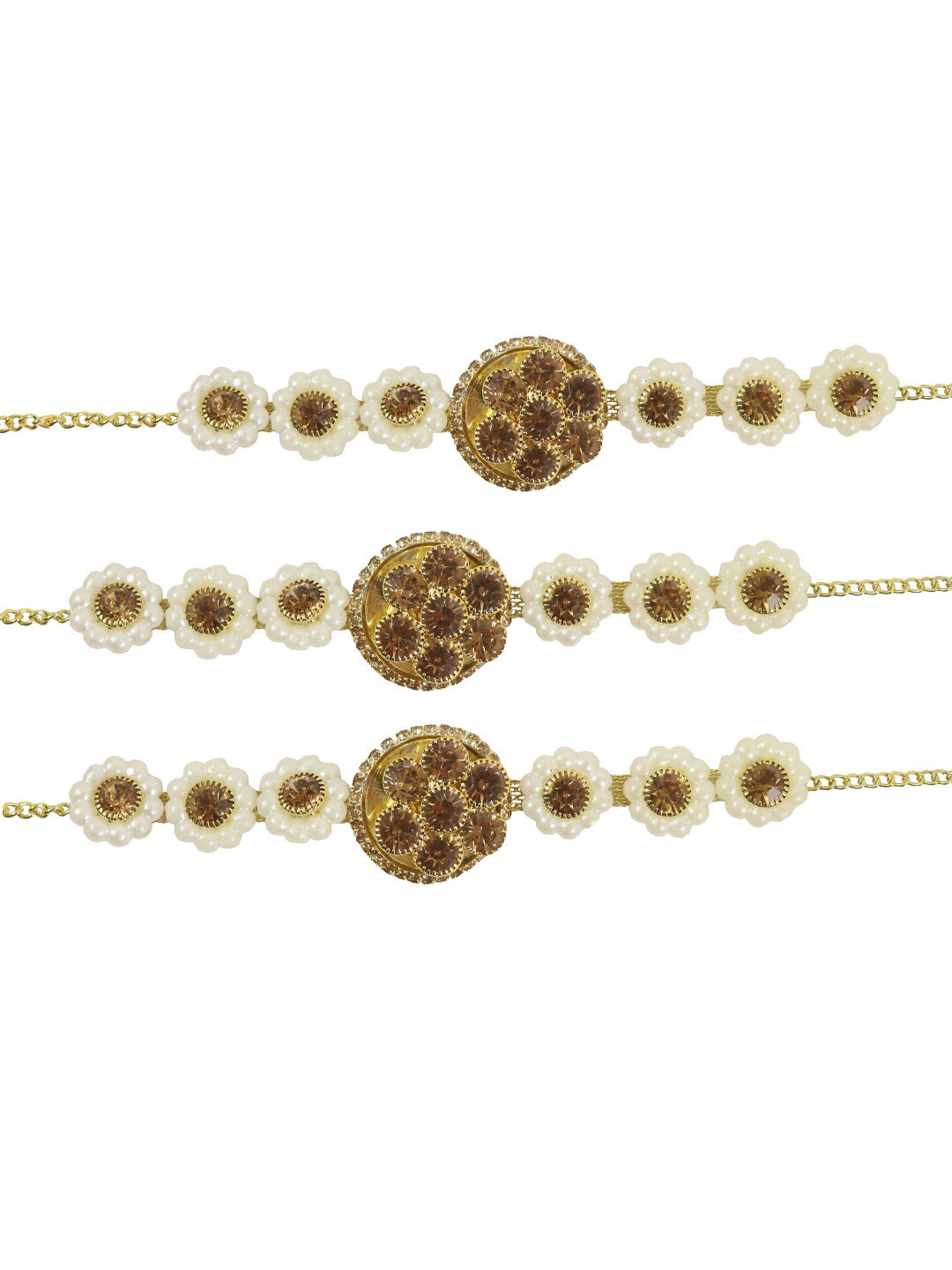 NMII Men Set Of 3 Gold Plated Zircon Gemstone-studded Rakhi