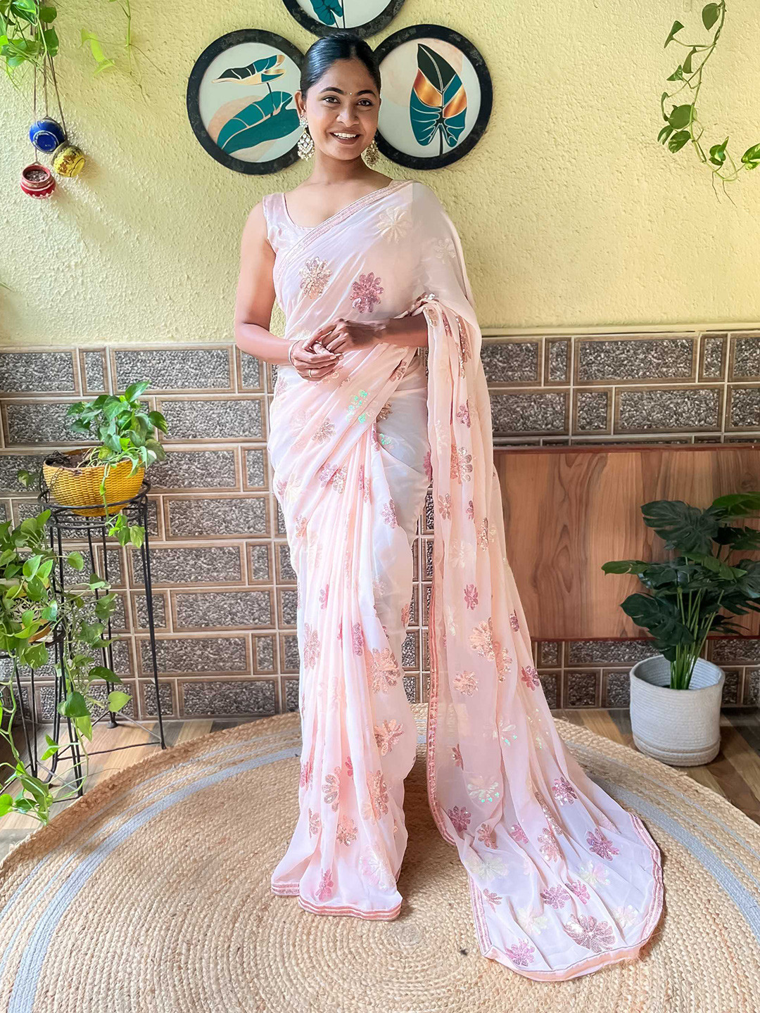 Mitera Floral Embellished Sequinned Saree