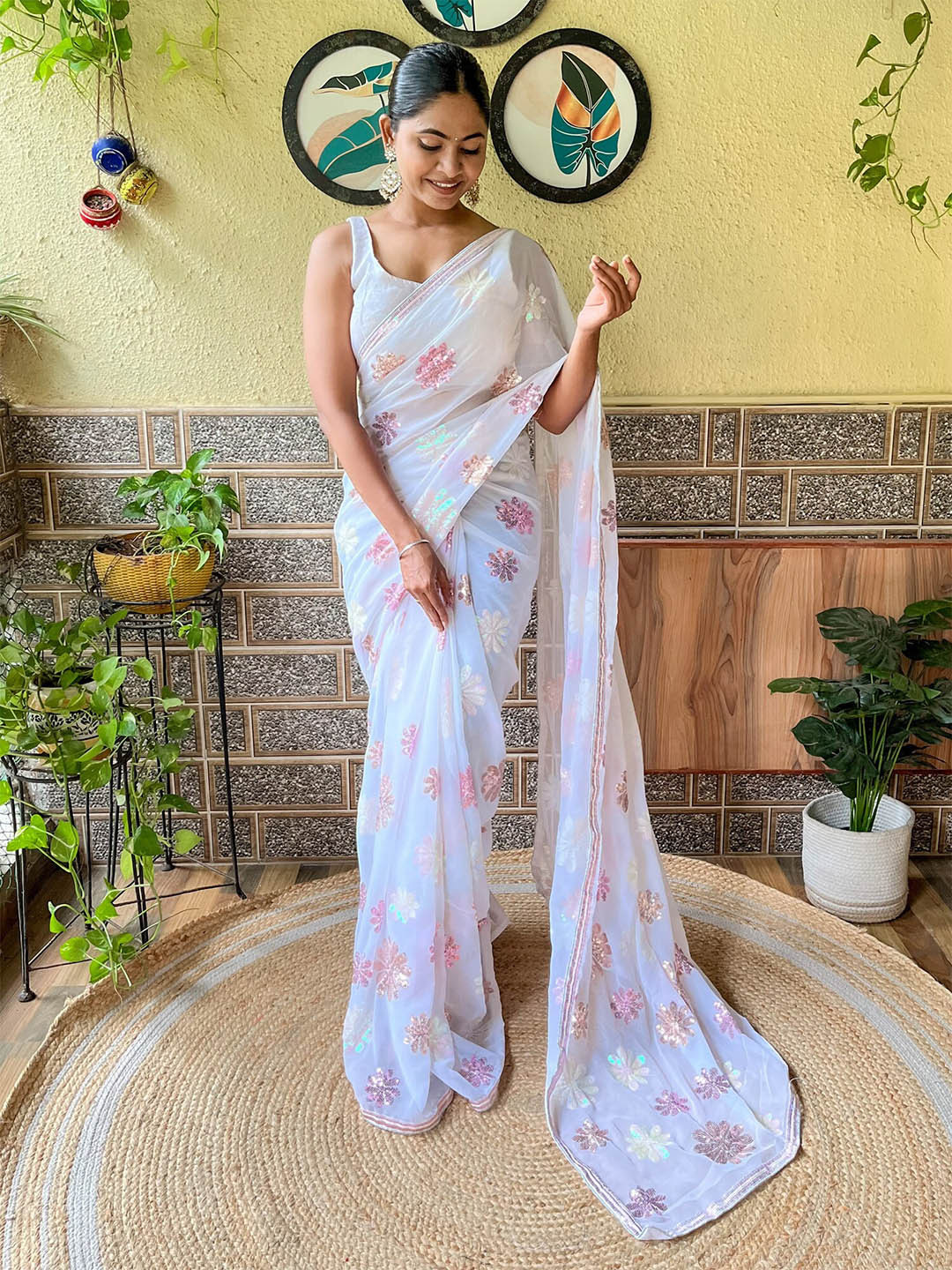 Mitera Floral Embellished Sequinned Saree