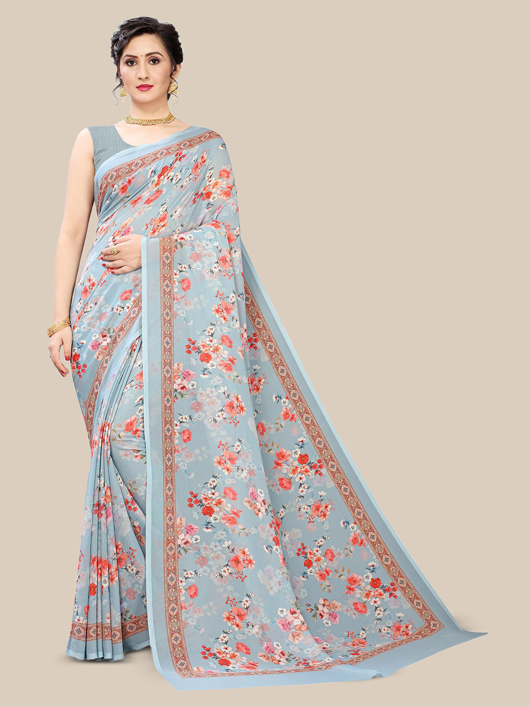Fevinaa Floral Printed Pure Georgette Saree