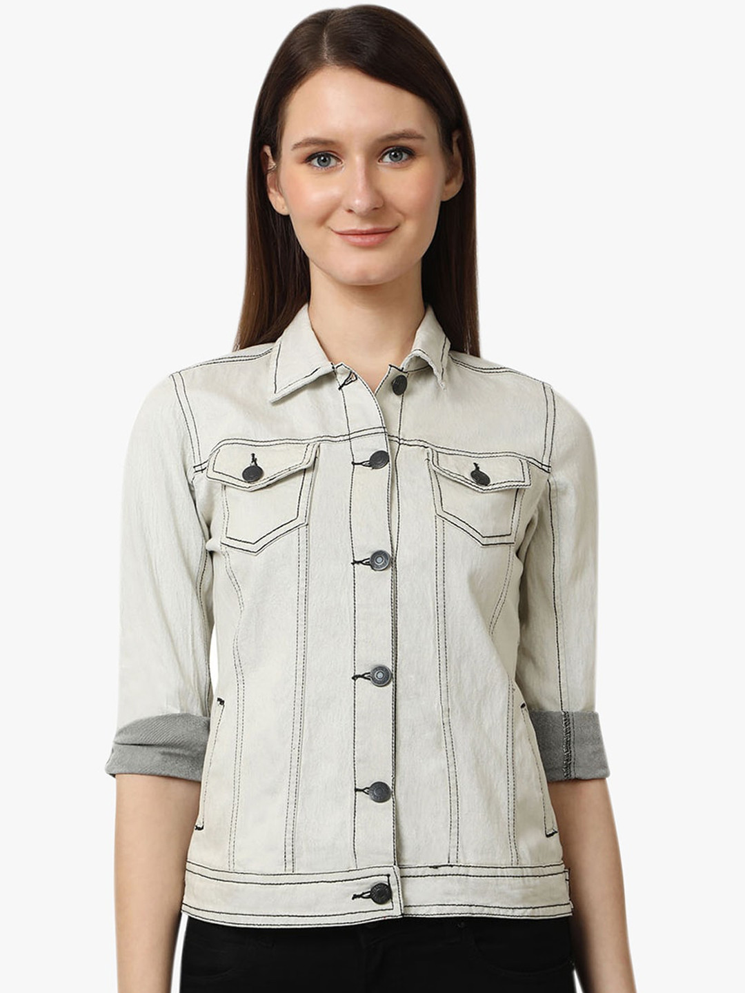 Recap Washed Spread Collar Denim Jacket